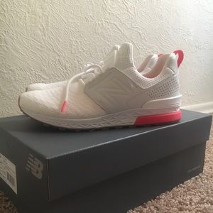 new balance 574 white with neon flame